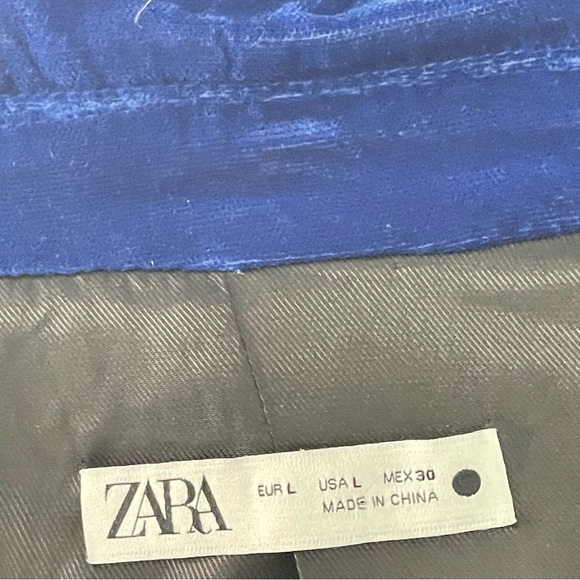Zara Blue Velvet Jacket Blazer, Size L - Picture 10 of 13
